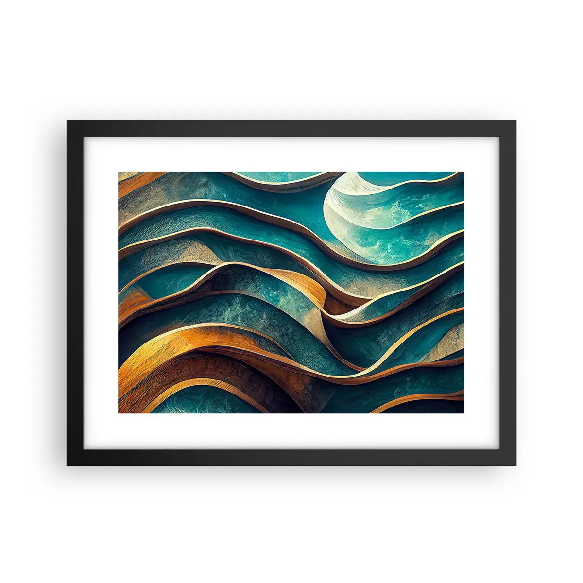 Póster en marco negro - Meandros de azul - 40x30 cm