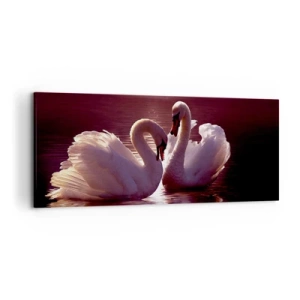 Cuadro sobre lienzo - Impresión de Imagen - Dos cisnes en un lago tranquilo al atardecer - 120x50cm - Hasta que la muerte nos separe - Decoración de pared moderna para salón y dormitorio ARTTOR