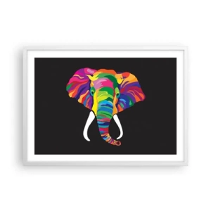 Póster en marco blanco - El elefante al que le gustaba bañarse en el arco iris - 70x50 cm