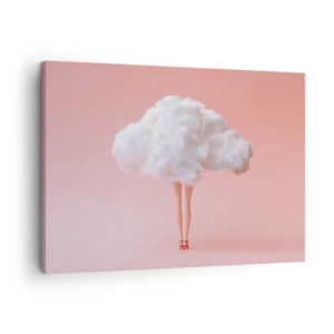 Cuadro sobre lienzo - Impresión de Imagen - Piernas en una nube sobre un fondo rosa - 70x50cm - Dulce promesa - Decoración de pared moderna para salón y dormitorio ARTTOR