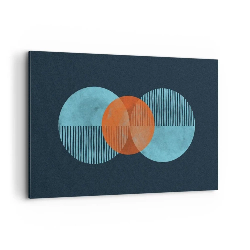 Cuadro sobre lienzo - Impresión de Imagen - Círculos geométricos en tonos azules y naranjas. - 120x80cm - Composición simétrica - Decoración de pared moderna para salón y dormitorio ARTTOR