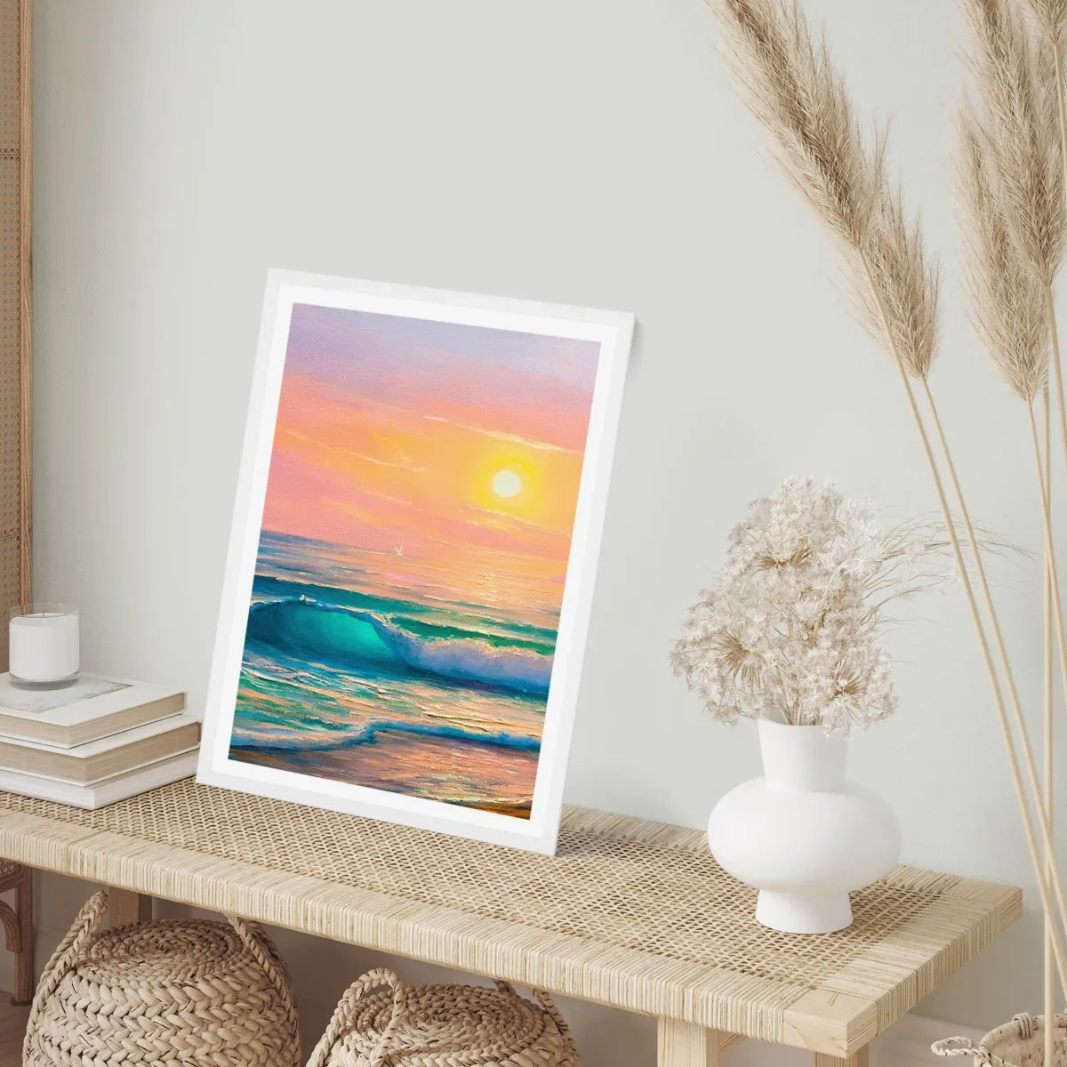 Póster en marco blanco - El canto turquesa de las olas - 50x70 cm