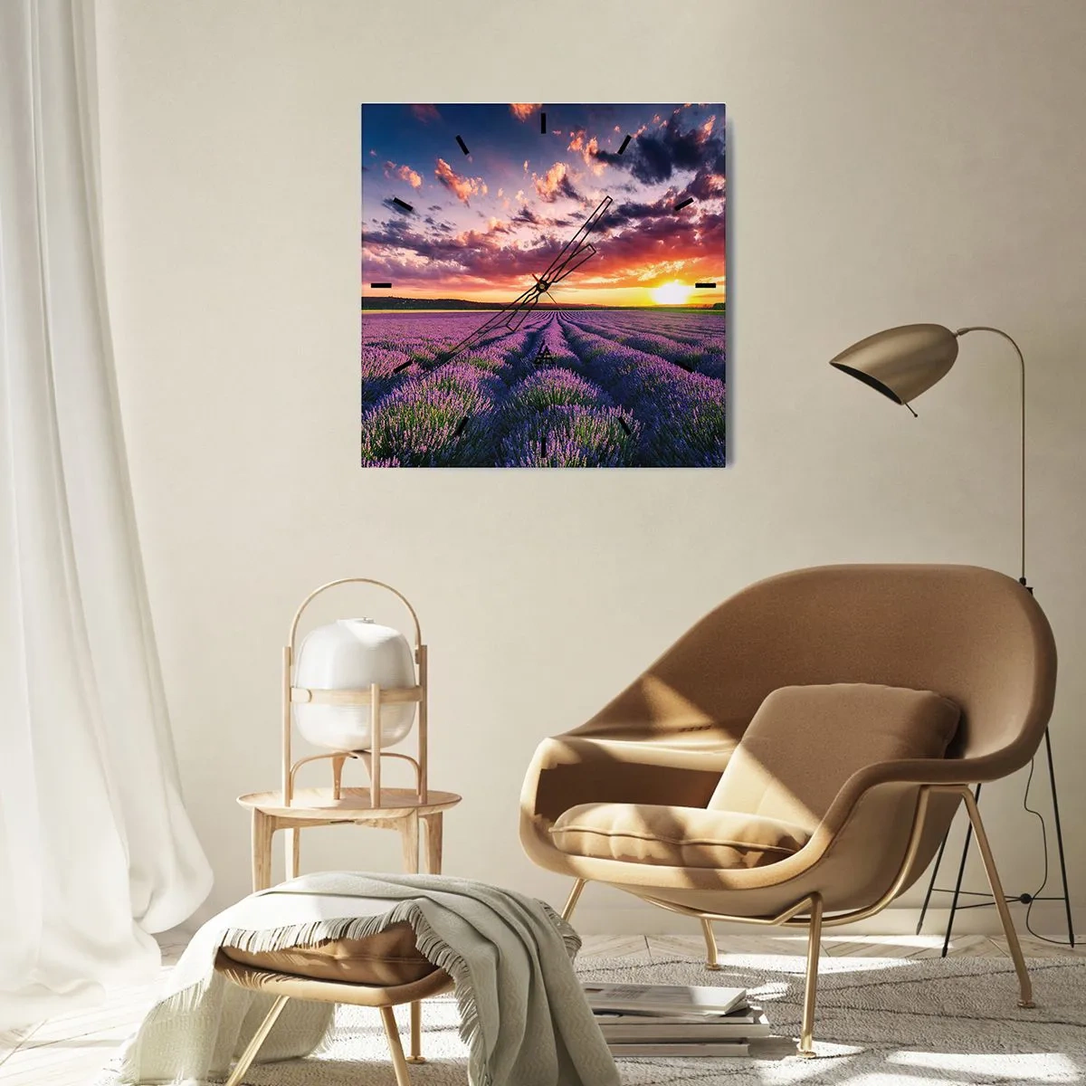 Reloj de pared - Reloj de vidrio - El mundo de la lavanda - 40x40 cm