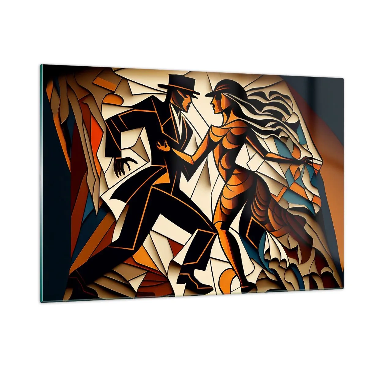 Cuadro sobre vidrio - Impresiones sobre Vidrio - Una pareja estilizada bailando en una forma abstracta dinámica. - 120x80cm - Danza de pasión - Decoración de pared moderna para salón y dormitorio ARTTOR