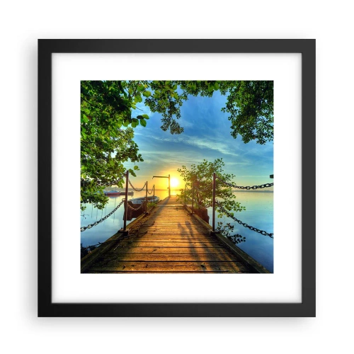 Póster en marco negro - Atardecer junto al agua - 30x30 cm