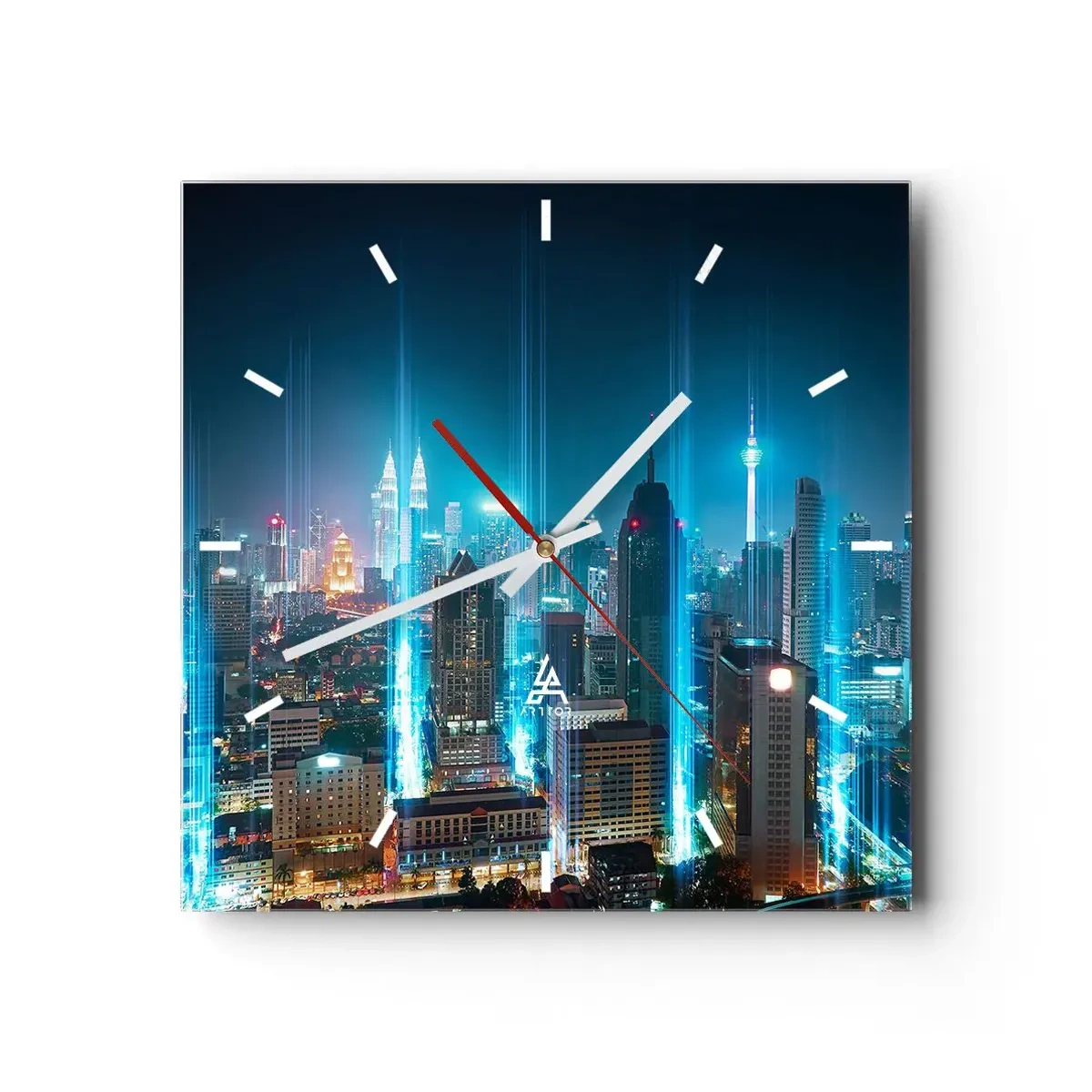 Reloj de pared - Reloj de vidrio - Una ciudad moderna de noche con acentos de iluminación futuristas. - 30x30cm - De Berlín al cielo - Decoración de pared moderna para salón y dormitorio ARTTOR