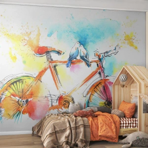 Fotomural Premium Canvas - Dos en bicicleta - Abstracción, Bicicleta, Aves - 150x105 cm