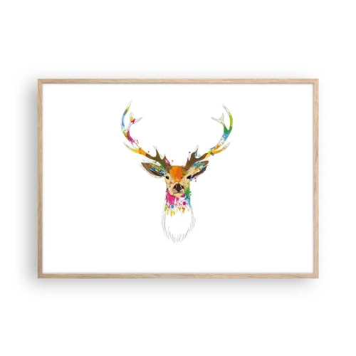 Póster en marco roble claro - Un suave ciervo bañado en color - 100x70 cm