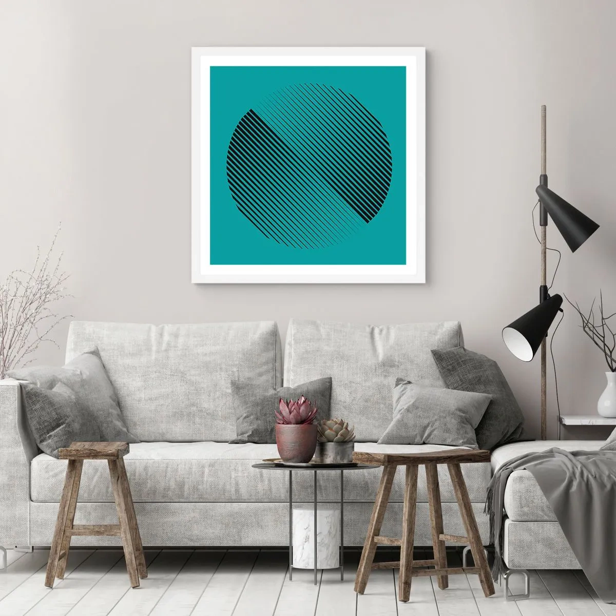 Póster en marco blanco - El círculo: una variación geométrica - 60x60 cm