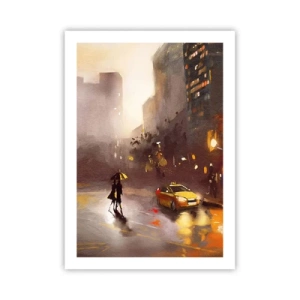 Póster - Una pintura de acuarela de una ciudad nocturna a la luz de las linternas. - 50x70cm - En las luces de Nueva York - Decoración de pared moderna para salón y dormitorio ARTTOR