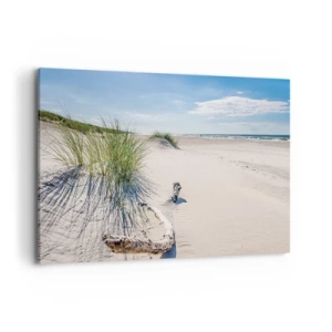 Cuadro sobre lienzo - Impresión de Imagen - Una playa báltica con arena, césped y un cielo azul tranquilo. - 100x70cm - ¿La más bella? Báltico - Decoración de pared moderna para salón y dormitorio ARTTOR