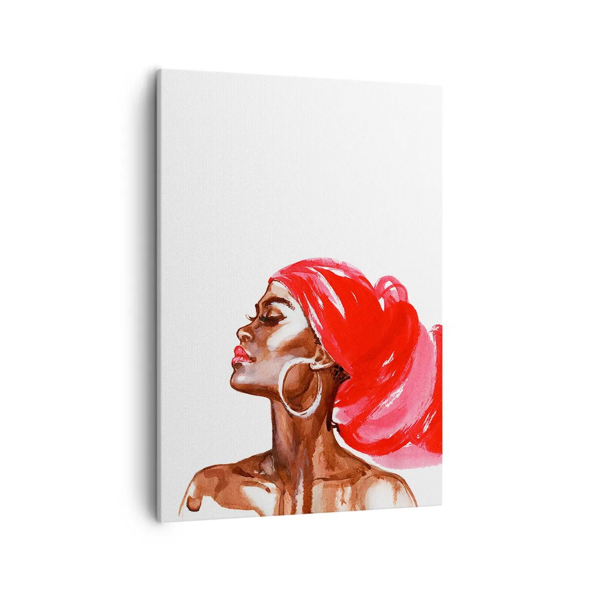 Cuadro sobre lienzo - Impresión de Imagen - Perfil de una mujer con turbante rojo y pendientes - 50x70cm - Aroma que te hace sentir - Decoración de pared moderna para salón y dormitorio ARTTOR