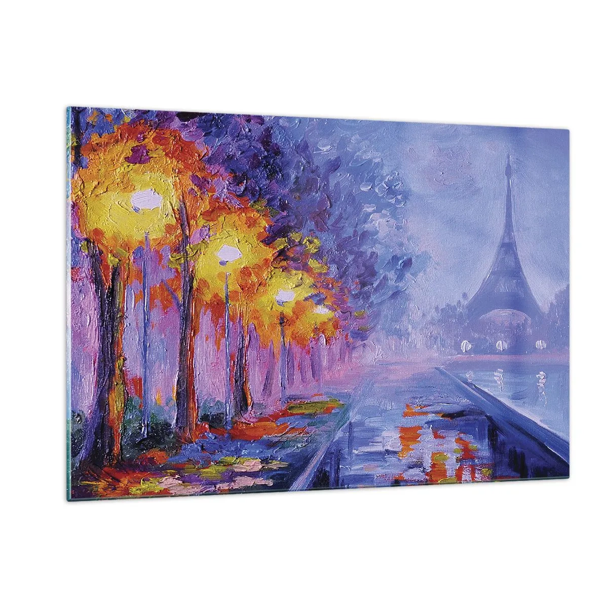 Cuadro sobre vidrio - Impresiones sobre Vidrio - Paseo nocturno por París con la Torre Eiffel - 120x80cm - Un paseo de ensueño - Decoración de pared moderna para salón y dormitorio ARTTOR