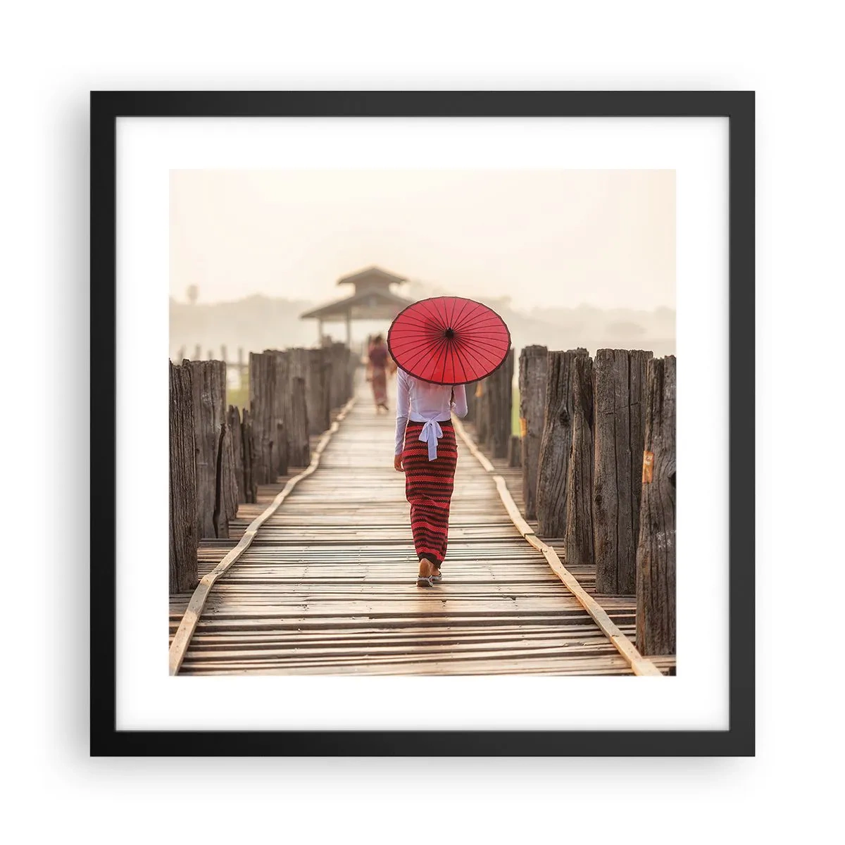 Póster en marco negro - En un viejo puente - 40x40 cm