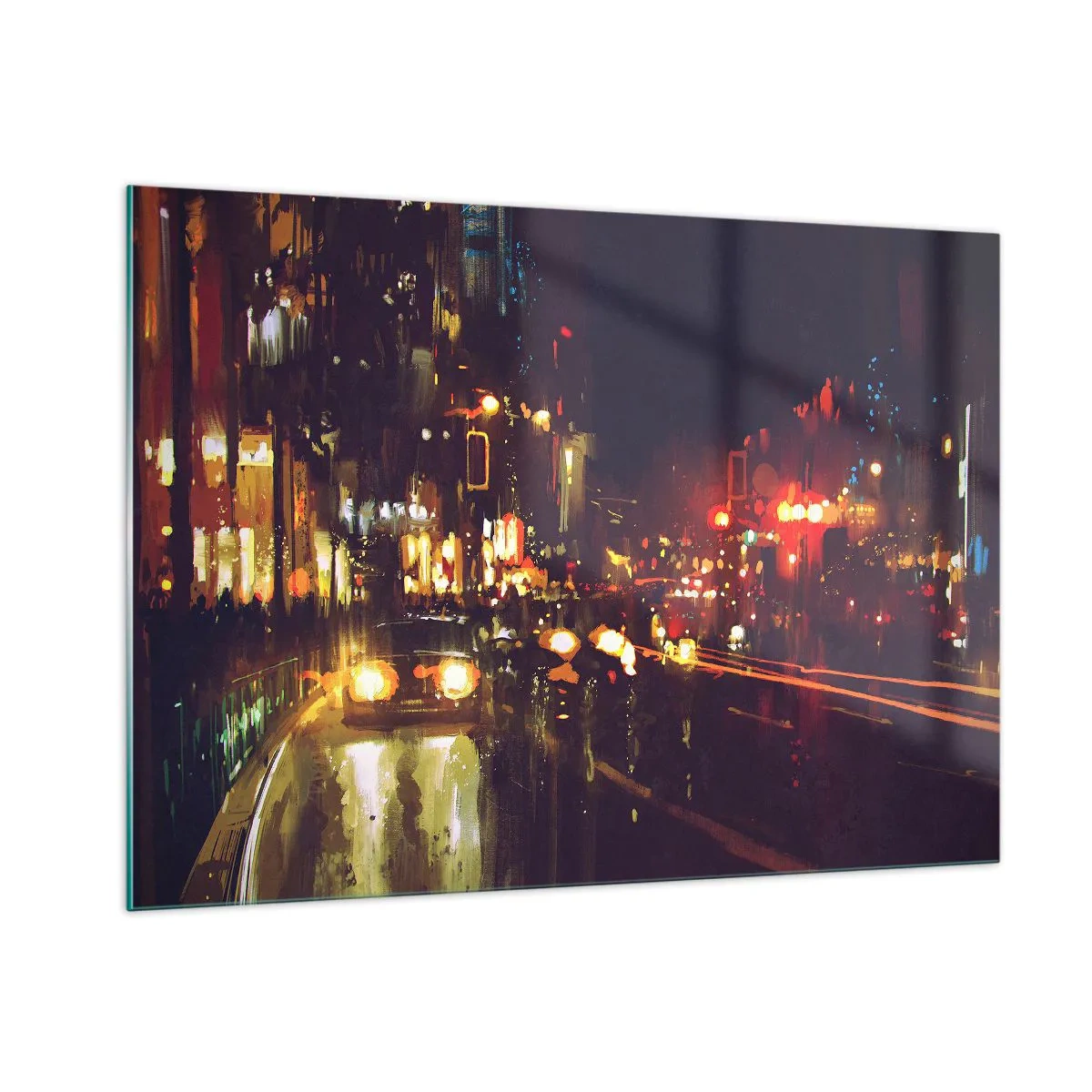 Cuadro sobre vidrio - Impresiones sobre Vidrio - Paisaje nocturno de la ciudad con coches y farolas - 100x70cm - Hundido en la luz de la noche - Decoración de pared moderna para salón y dormitorio ARTTOR