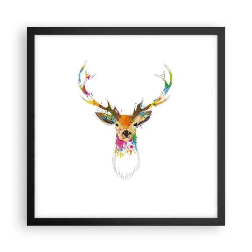 Póster en marco negro - Un suave ciervo bañado en color - 40x40 cm