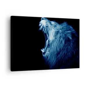 Cuadro sobre lienzo - Impresión de Imagen - Una llamativa cara de león en estilo neón. - 70x50cm - La furia del rey - Decoración de pared moderna para salón y dormitorio ARTTOR