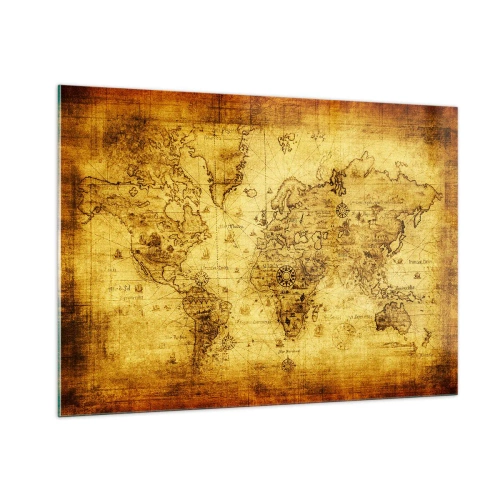Cuadro sobre vidrio - Impresiones sobre Vidrio - Mapa del mundo antiguo de época - 100x70cm - Extraño es este mundo - Decoración de pared moderna para salón y dormitorio ARTTOR