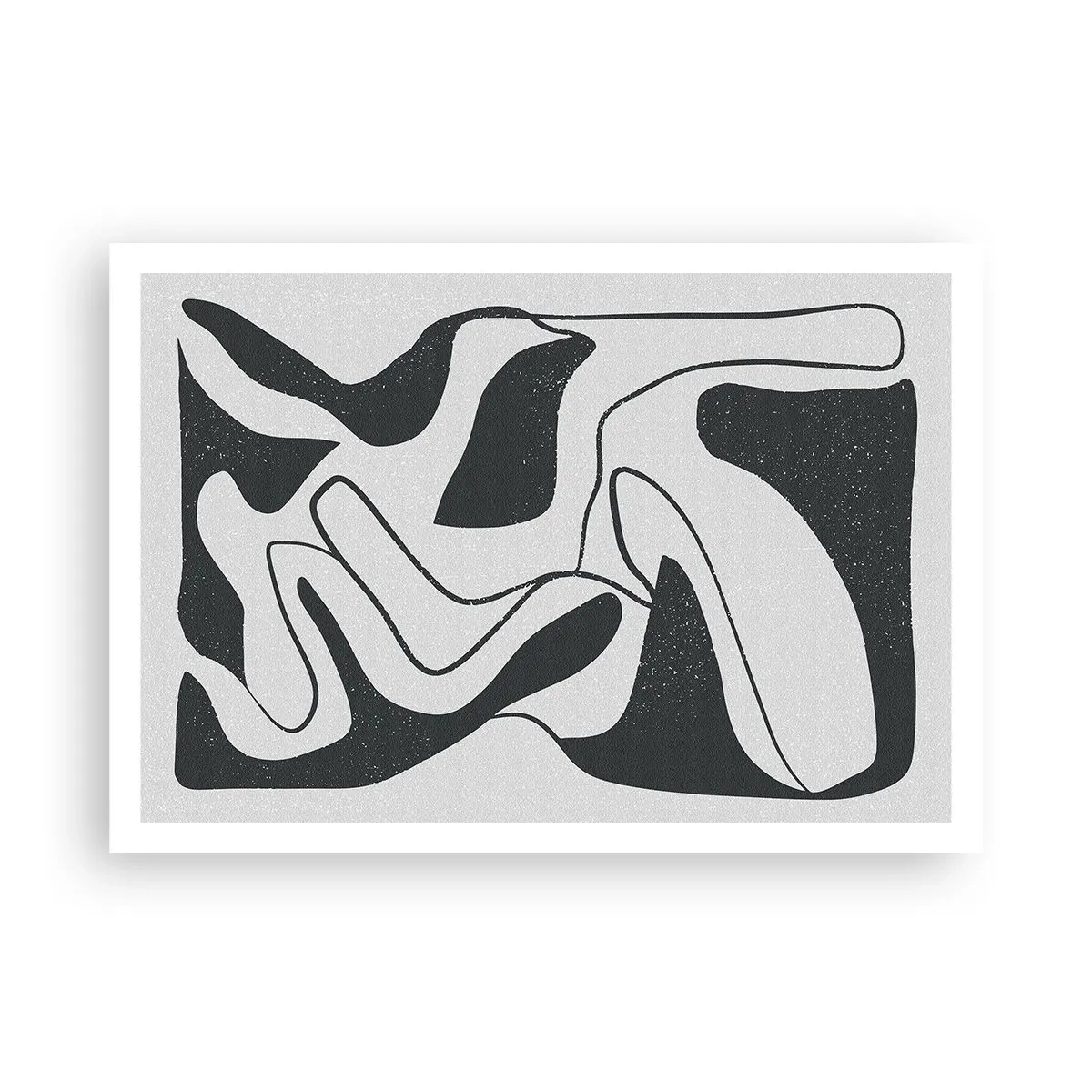 Póster - Abstracción en blanco y negro con formas orgánicas. - 100x70cm - Juego abstracto en un laberinto - Decoración de pared moderna para salón y dormitorio ARTTOR