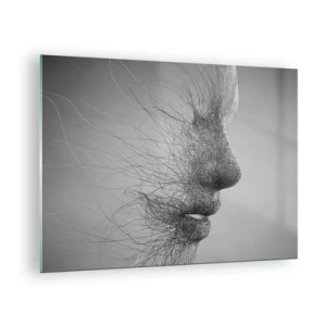 Cuadro sobre vidrio - Impresiones sobre Vidrio - Perfil de rostro abstracto en blanco y negro con líneas - 70x50cm - Espíritu del viento - Decoración de pared moderna para salón y dormitorio ARTTOR