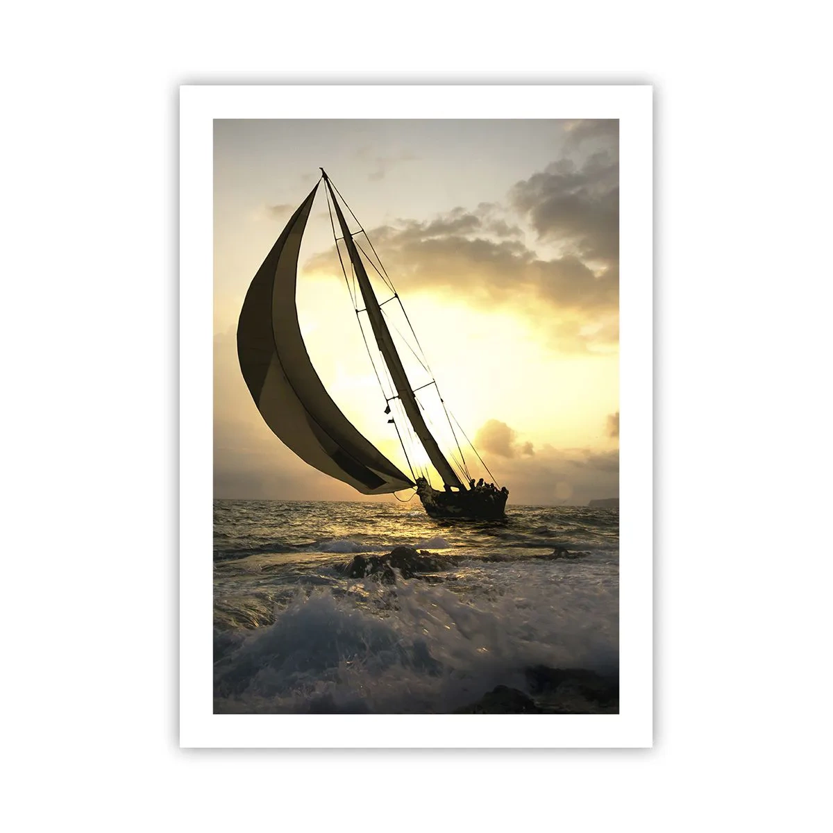 Póster - Un velero en un mar tempestuoso a la luz del sol poniente. - 50x70cm - En contra y a favor del viento - Decoración de pared moderna para salón y dormitorio ARTTOR