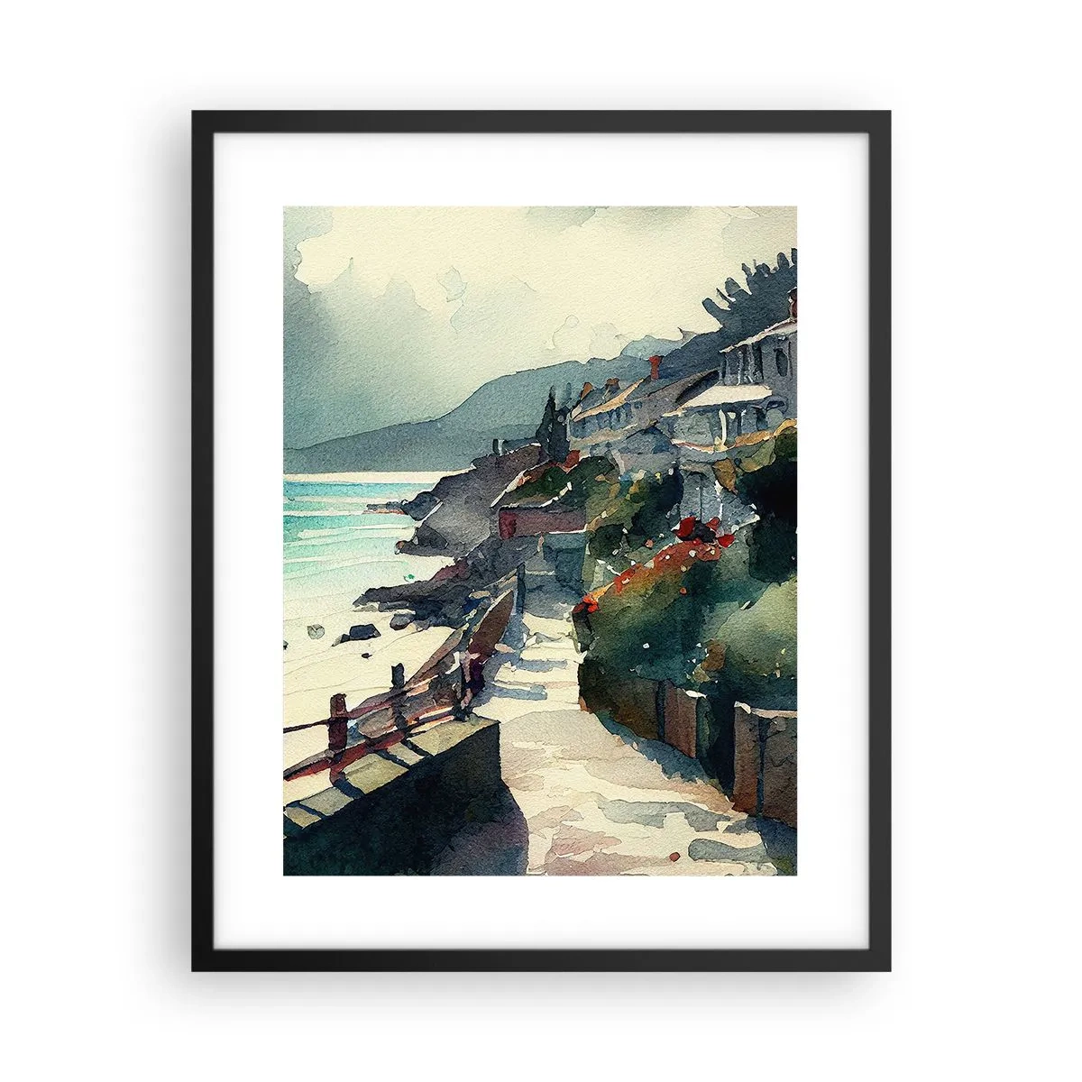 Póster en marco negro - Ciudad mediterránea - 40x50 cm