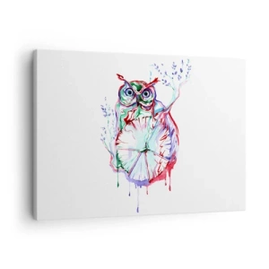 Cuadro sobre lienzo - Impresión de Imagen - Búho de acuarela colorido en un estilo artístico. - 70x50cm - Sabio por naturaleza - Decoración de pared moderna para salón y dormitorio ARTTOR