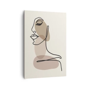 Cuadro sobre lienzo - Impresión de Imagen - Un perfil femenino en un estilo de arte lineal minimalista. - 70x100cm - Una línea de hermosura - Decoración de pared moderna para salón y dormitorio ARTTOR
