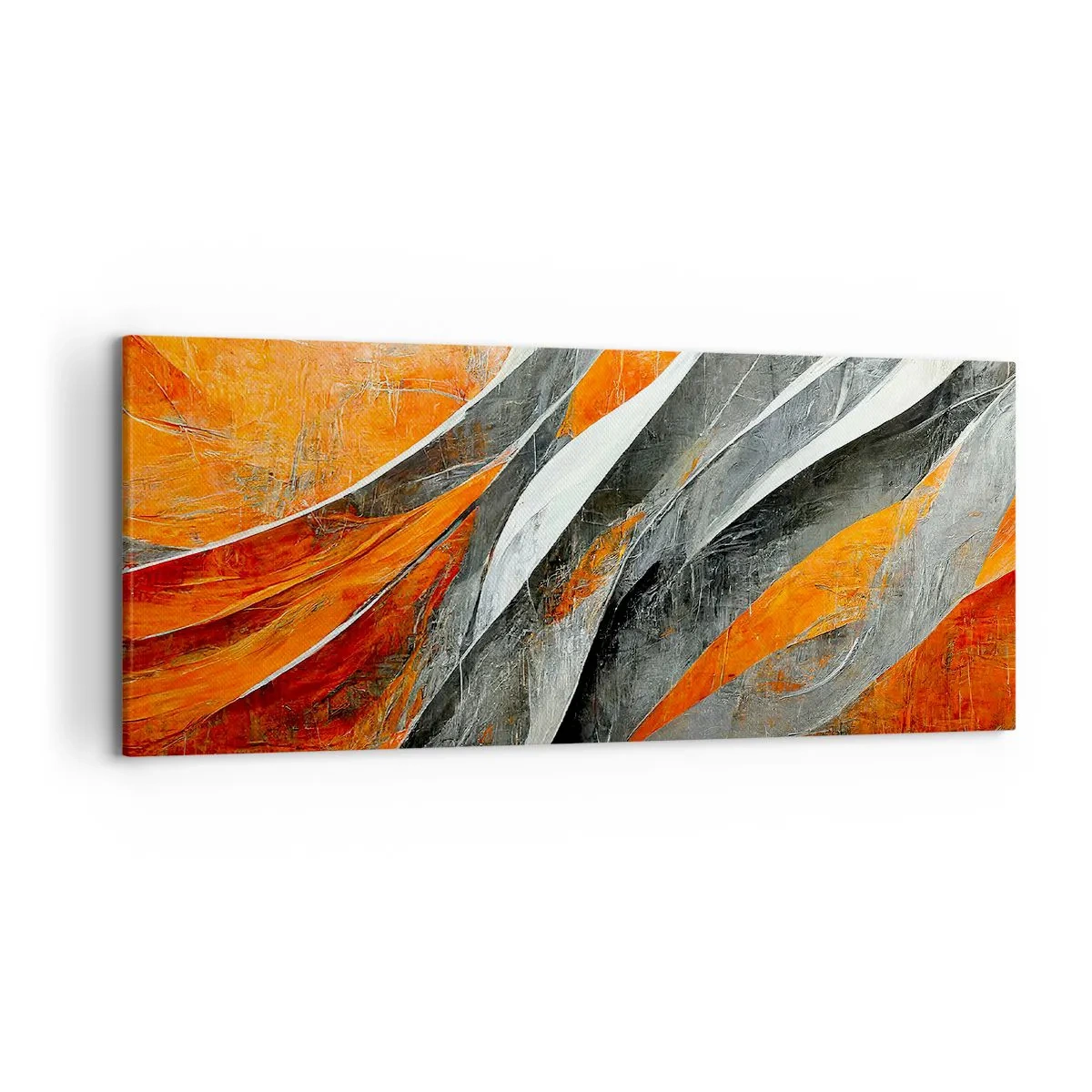 Cuadro sobre lienzo - Impresión de Imagen - Líneas abstractas en tonos naranja y gris. - 120x50cm - Calor y frío - Decoración de pared moderna para salón y dormitorio ARTTOR