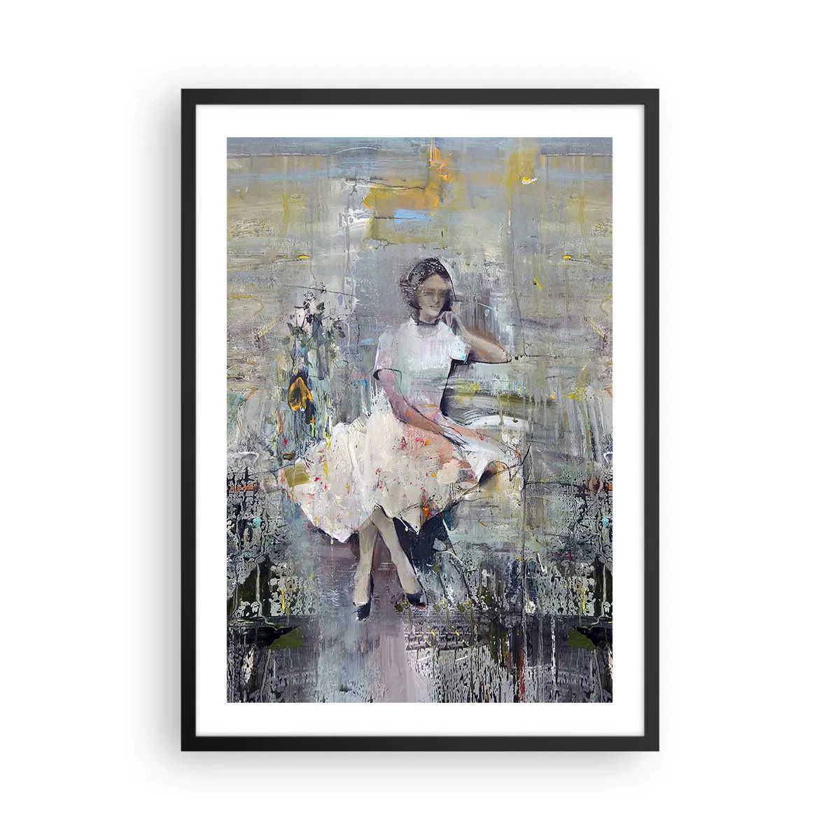 Póster en marco negro - Figura abstracta de una mujer con un vestido sobre un fondo texturizado. - 50x70cm - Clásica y moderna - Decoración de pared moderna para salón y dormitorio ARTTOR