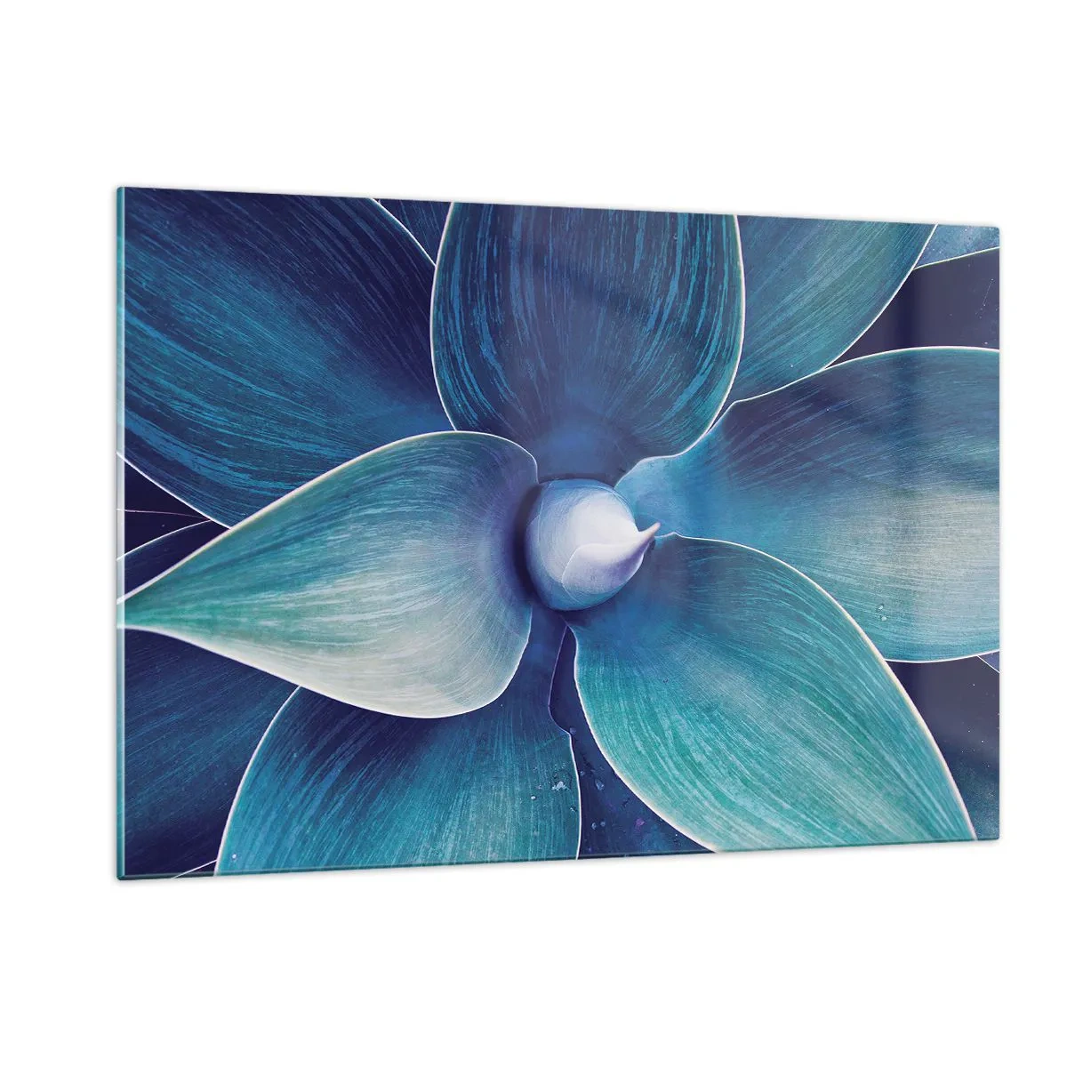 Cuadro sobre vidrio - Impresiones sobre Vidrio - Fotografía macro de una planta en tonos azules. - 120x80cm - Azul del cielo - Decoración de pared moderna para salón y dormitorio ARTTOR