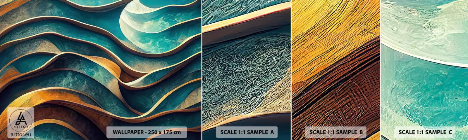 Muestra De Fotomural Standard Eco - Meandros de azul - Ondas, Abstracción, Tridimensional - 100x30 cm