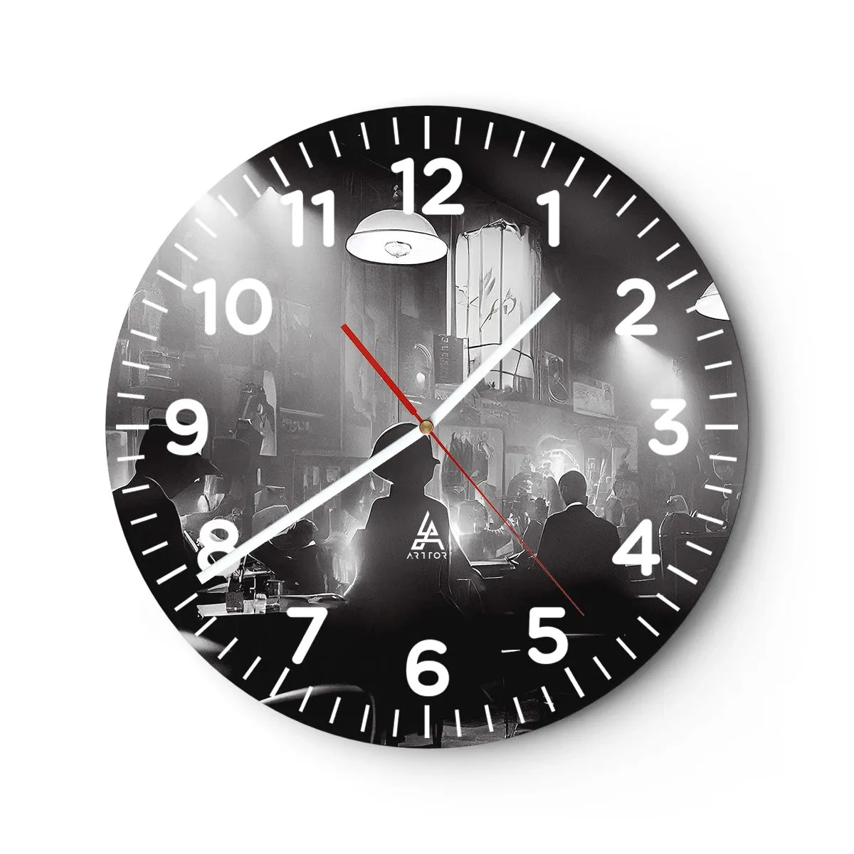 Reloj de pared - Reloj de vidrio - En clave de jazz - 40x40 cm