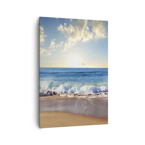 Cuadro sobre lienzo - Impresión de Imagen - Una playa soleada con olas rompiendo en la orilla. - 70x100cm - Movimiento y quietud al mismo tiempo - Decoración de pared moderna para salón y dormitorio ARTTOR