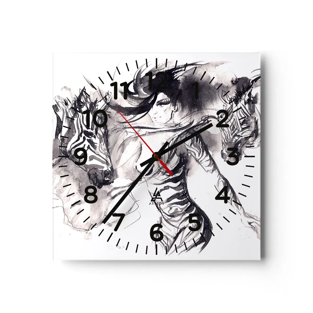 Reloj de pared - Reloj de vidrio - Bailando con las cebras - 40x40 cm