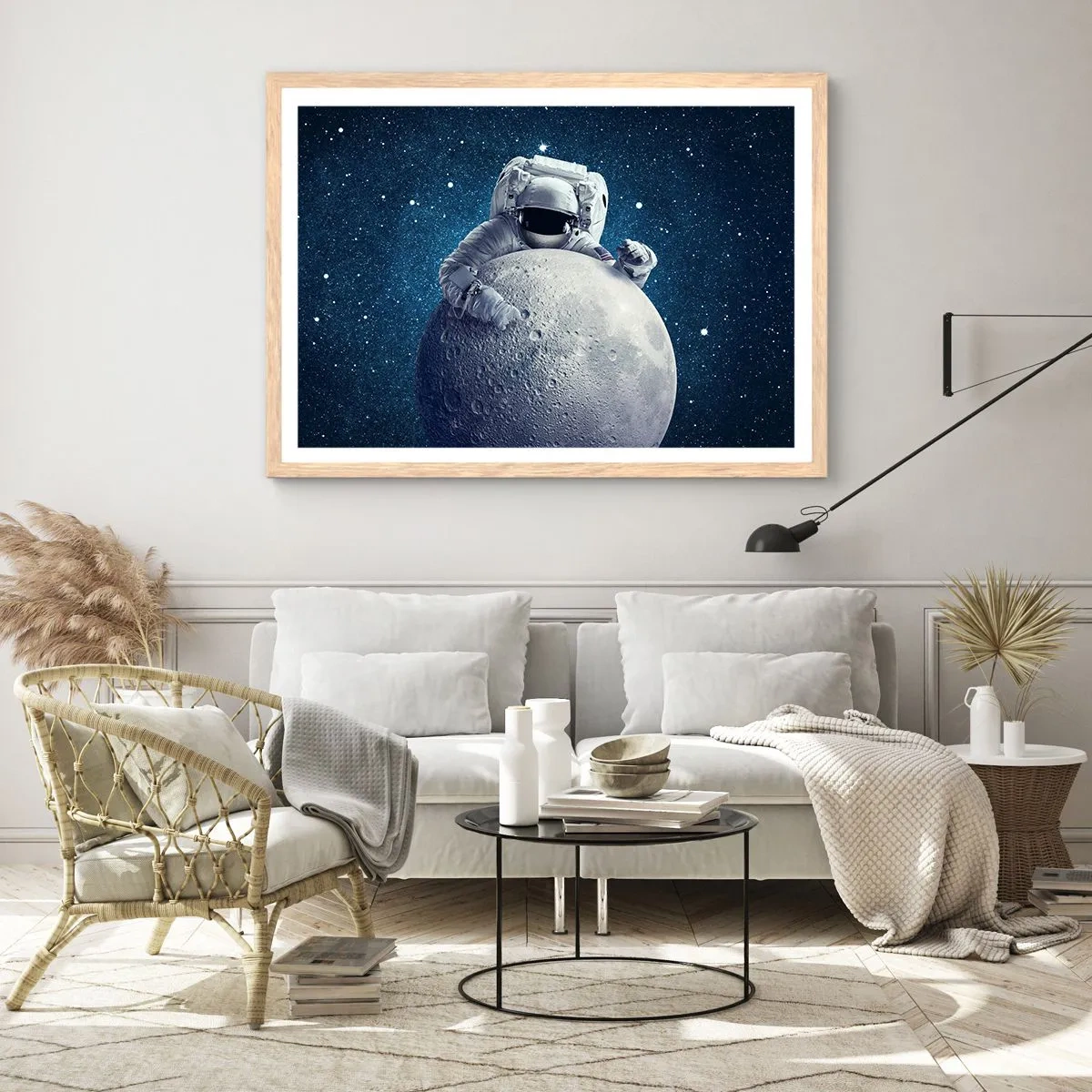 Póster en marco roble claro - Bromista espacial - 70x50 cm