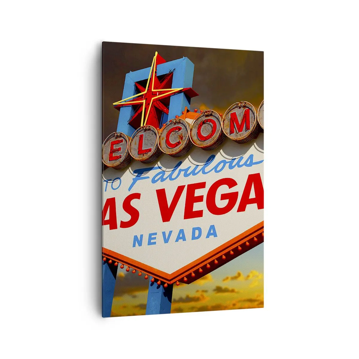 Cuadro sobre lienzo - Impresión de Imagen - El famoso cartel de Bienvenido a la fabulosa Las Vegas al atardecer - 80x120cm - Por la sonrisa del destino - Decoración de pared moderna para salón y dormitorio ARTTOR