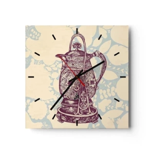 Reloj de pared - Reloj de vidrio - Jarra estilizada con adornos sobre fondo floral. - 30x30cm - La belleza de lo cotidiano - Decoración de pared moderna para salón y dormitorio ARTTOR