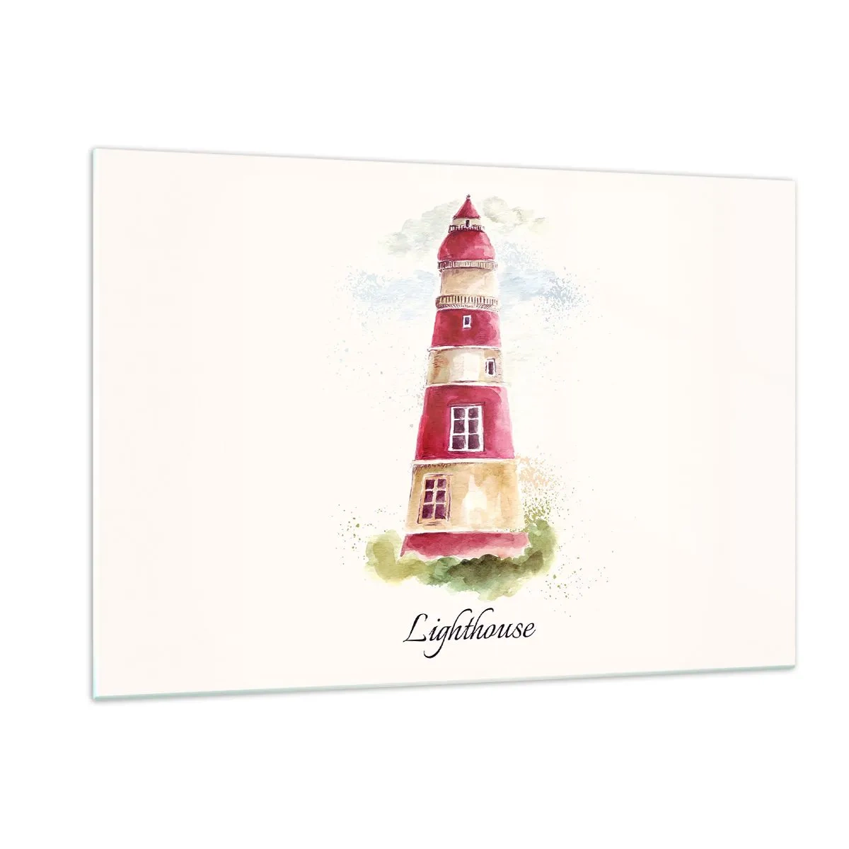Cuadro sobre vidrio - Impresiones sobre Vidrio - Faro de acuarela con la inscripción Faro - 120x80cm - Siempre observando - Decoración de pared moderna para salón y dormitorio ARTTOR