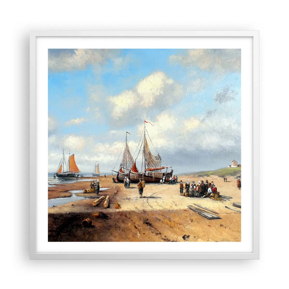 Póster en marco blanco - Después de una pesca exitosa - 60x60 cm