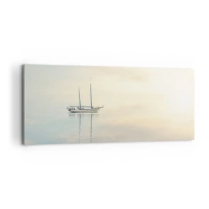 Cuadro sobre lienzo - Impresión de Imagen - Un barco en un mar en calma bajo una luz suave. - 120x50cm - En un mar de silencio - Decoración de pared moderna para salón y dormitorio ARTTOR