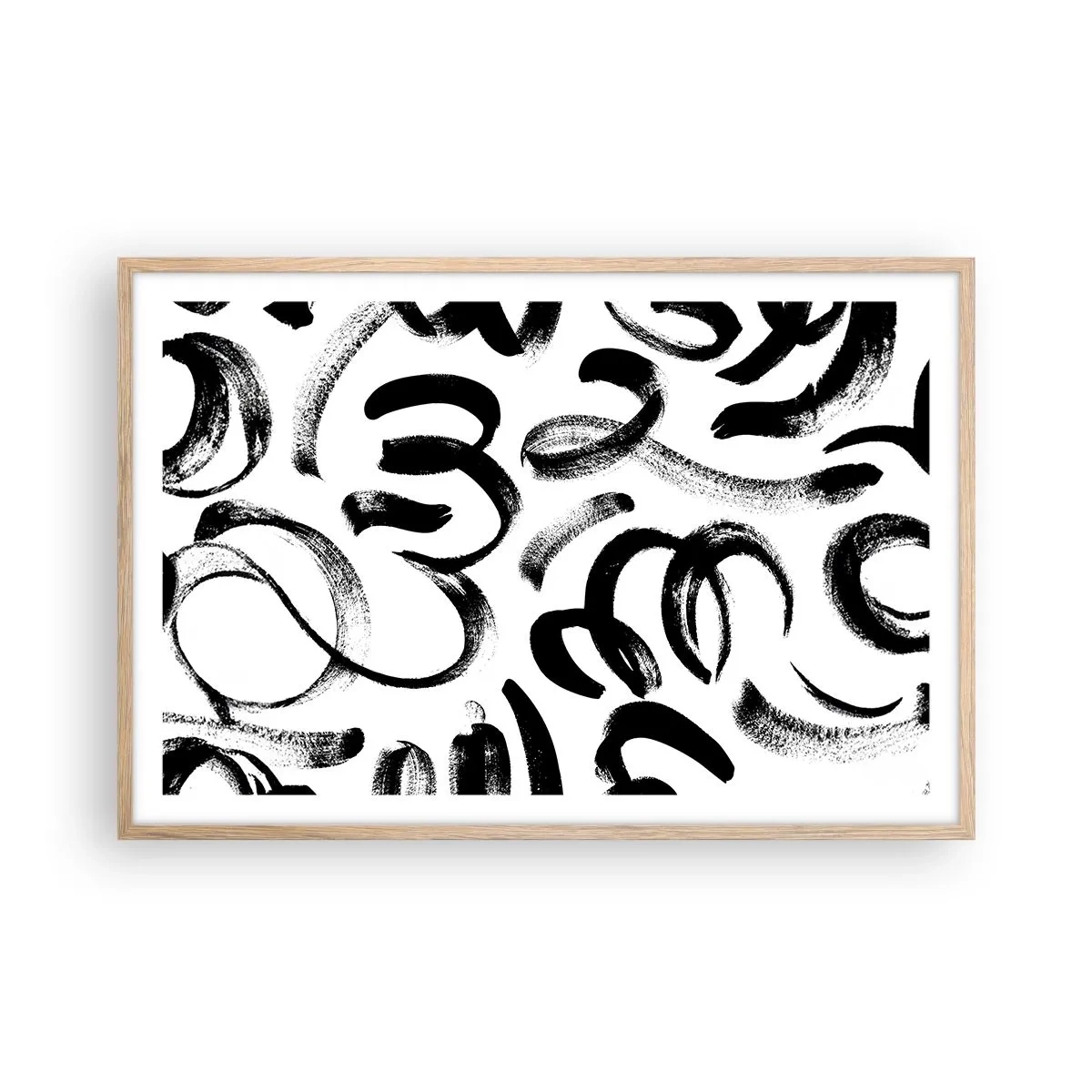 Póster en marco roble claro - Negro sobre blanco - 91x61 cm