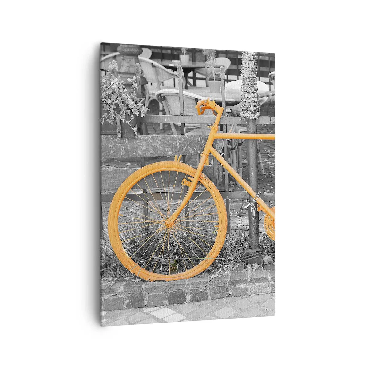 Cuadro sobre lienzo - Impresión de Imagen - Fotografía artística de una bicicleta amarilla sobre un fondo blanco y negro. - 70x100cm - Sigue, yo esperaré aquí - Decoración de pared moderna para salón y dormitorio ARTTOR