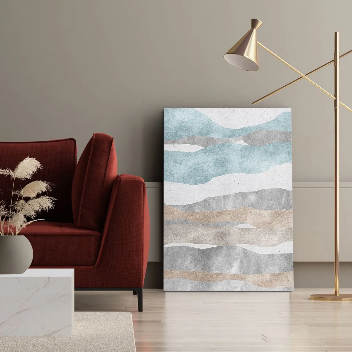 Cuadro sobre lienzo - Impresión de Imagen - Rayas abstractas en tonos pastel - 50x70cm - Un estudio de la cercanía - Decoración de pared moderna para salón y dormitorio ARTTOR