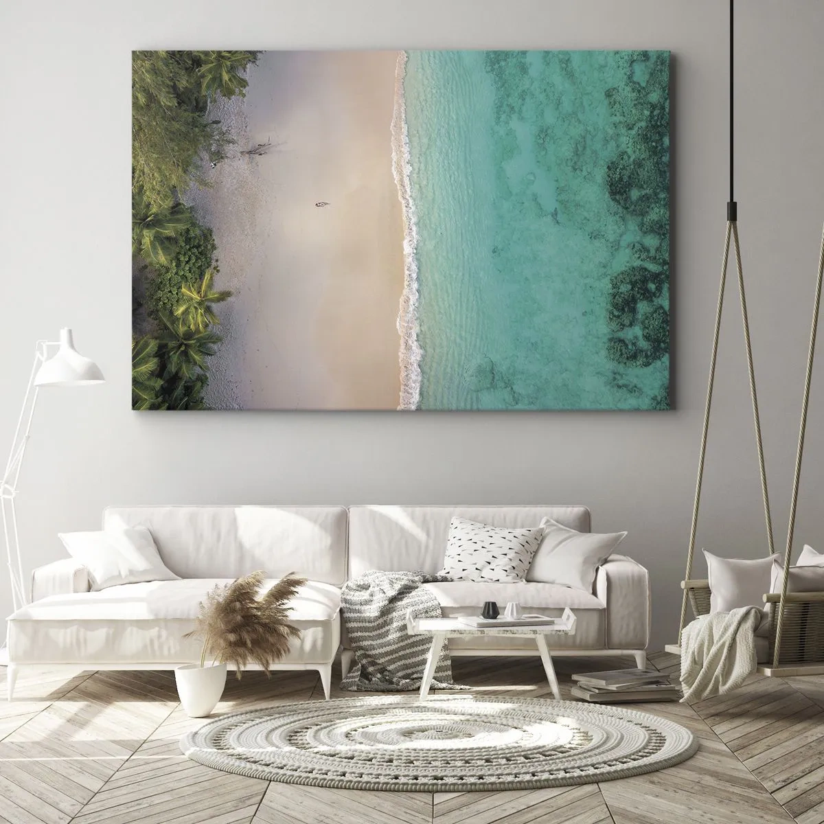 Cuadro sobre lienzo - Impresión de Imagen - Vista aérea de una playa tropical con agua turquesa. - 100x70cm - Playa del paraíso - Decoración de pared moderna para salón y dormitorio ARTTOR