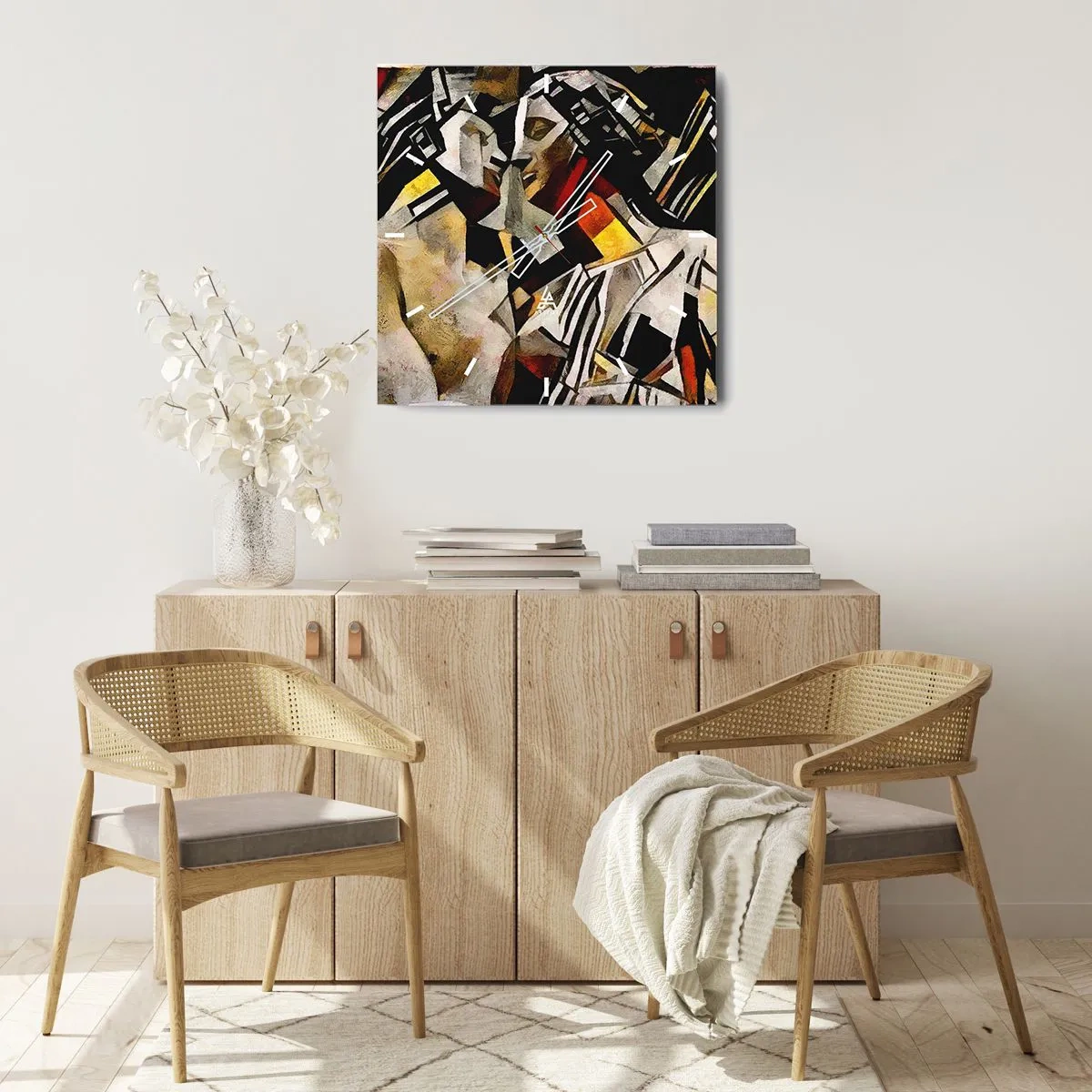 Reloj de pared - Reloj de vidrio - Composición abstracta con siluetas en forma dinámica. - 30x30cm - Un beso escultural - Decoración de pared moderna para salón y dormitorio ARTTOR