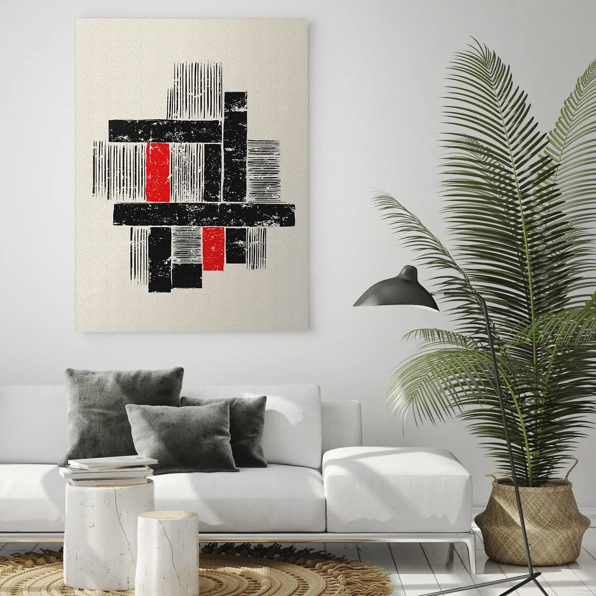 Cuadro sobre vidrio - Impresiones sobre Vidrio - Composición geométrica abstracta en negro y rojo. - 80x120cm - Rojo y negro - Decoración de pared moderna para salón y dormitorio ARTTOR