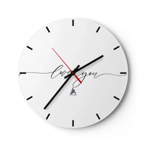 Reloj de pared - Reloj de vidrio - Reloj minimalista blanco con la inscripción "Te amo". - 30x30cm - Negro sobre blanco - Decoración de pared moderna para salón, cocina y dormitorio ARTTOR