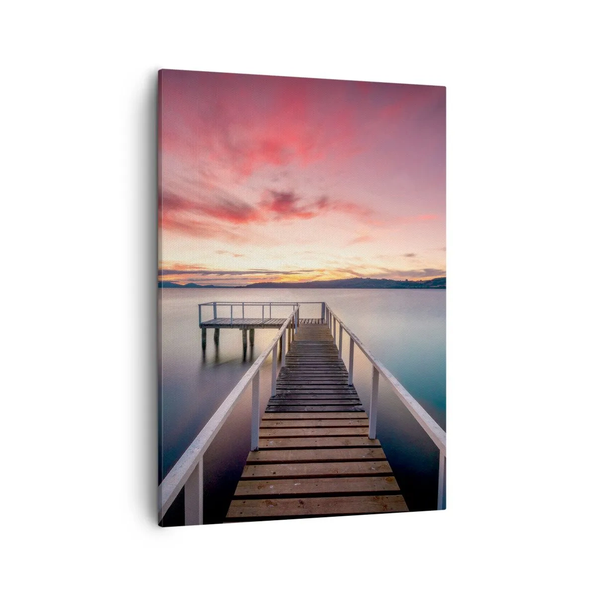 Cuadro sobre lienzo - Impresión de Imagen - Un embarcadero que conduce a un lago tranquilo al atardecer. - 50x70cm - La suave llama del atardecer - Decoración de pared moderna para salón y dormitorio ARTTOR