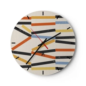 Reloj de pared - Reloj de vidrio - Rectángulos de colores y negros dispuestos horizontalmente sobre un fondo claro - 30x30cm - Composición horizontal - Decoración de pared moderna para salón, cocina y dormitorio ARTTOR